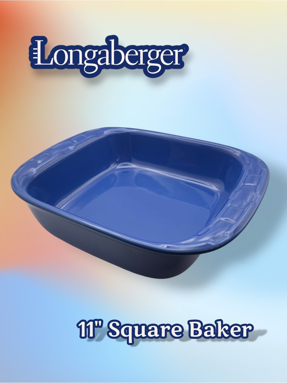 Longaberger Woven Traditions Classic Blue 11" Square Baker Pottery